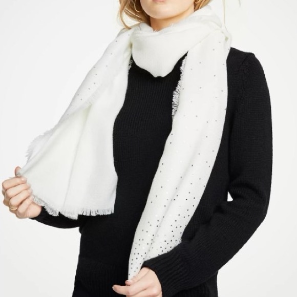 Ann Taylor Sparkle Shawl Scarf, White w/ Metallic Dots - Picture 1 of 7